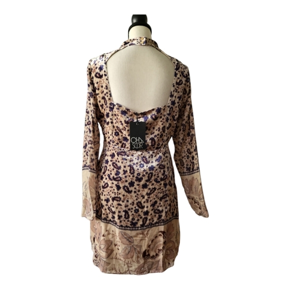 CHASER‎ Open Back Silk Blend Mini Dress Folkloric Tapestry Velvet Size M New - Picture 5 of 9